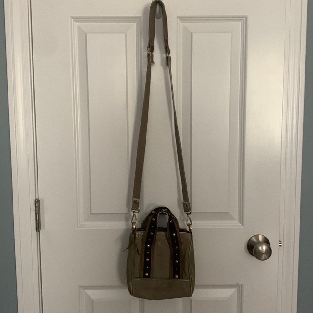 Mona B Waxed Canvas Studded Handle Bag with Crossbody Strap